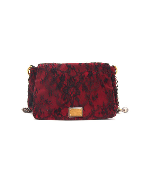 Dolce & Gabbana Shopping Pelle Rossa Pizzo Nero