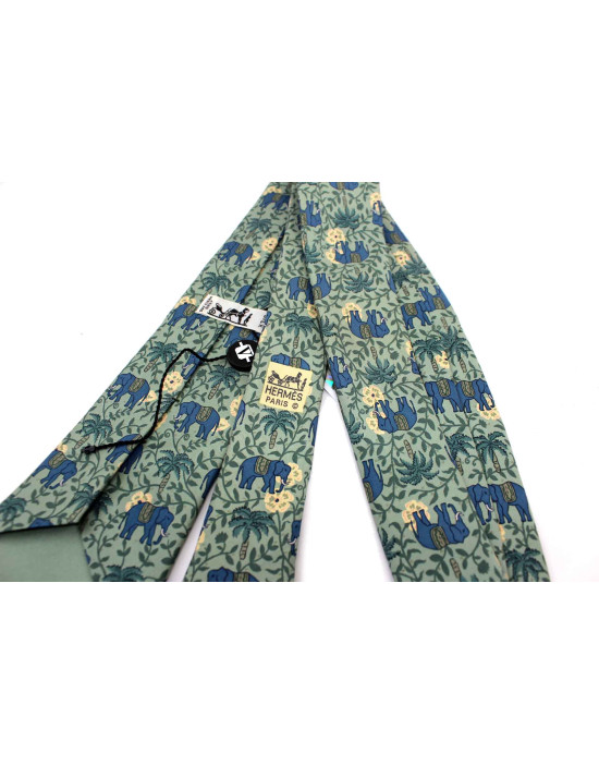 Hermes Cravatta Seta Verde Blu