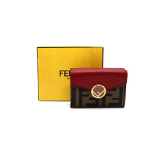 Fendi Portafoglio Trifold Pelle Rossa e Marrone