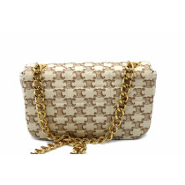 Celine Chain Shoulder Bag Tessuto Bianco