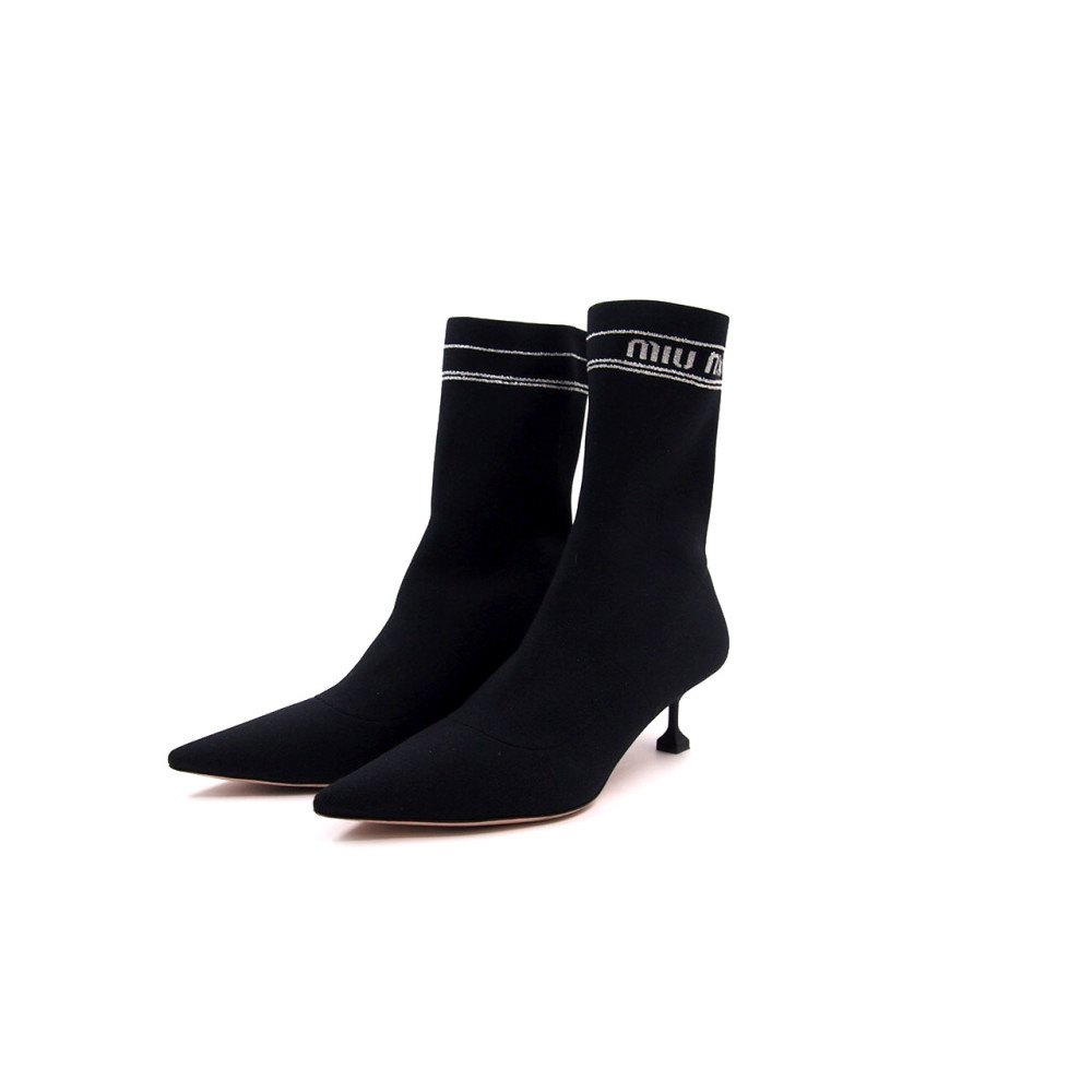 Miu Miu Stivaletti Tessuto Elastico Nero