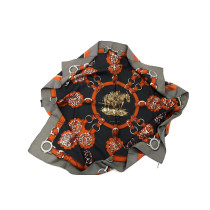 Hermes Foulard Cuivre Ries Seta Grigio e Marrone