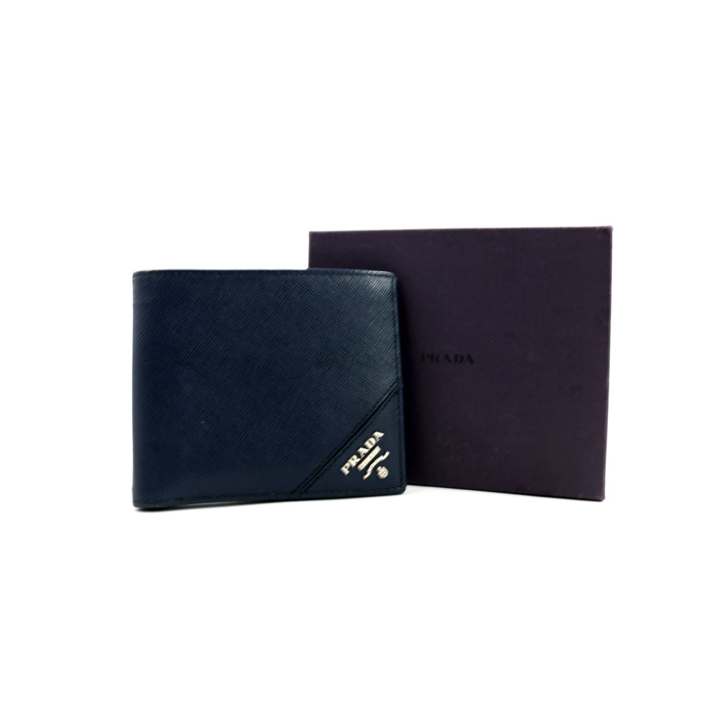 Prada Portafoglio Pelle Saffiano Blu Scuro
