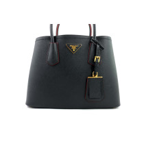 Prada Double Medium Pelle Saffiano Nero e Fuoco