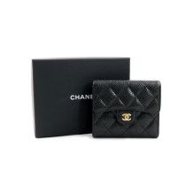 Chanel Portafoglio Trifold Classic Flap Pelle Nera